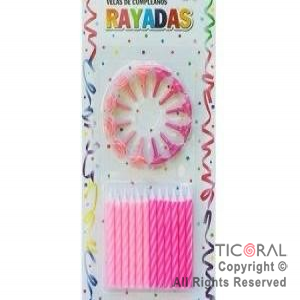VELA 6 CM COMBINADA CON PORTAVELAS ROSAS x 24
