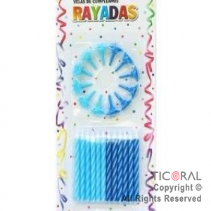 VELA 6 CM COMBINADA CON PORTAVELAS AZULES x 24