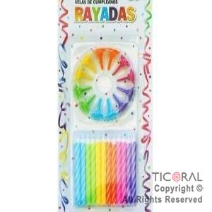 VELA 6 CM COMBINADA CON PORTAVELAS MULTICOLOR x 24
