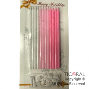 VELA 12 CM COMBINADA CON PORTAVELAS BLANCA Y ROSAS BRILLO x 12
