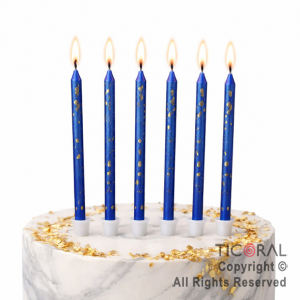 VELA FINA 12 CM DISE�O MARMOL AZUL CON PORTAVELA x 6 UNIDADES