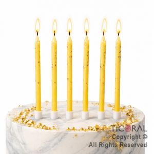VELA FINA 12 CM DISE�O MARMOL AMARILLO CON PORTAVELA x 6 UNIDADES