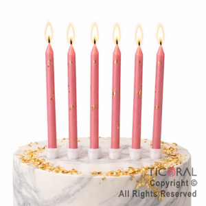 VELA FINA 12 CM DISE�O MARMOL ROSA CON PORTAVELA x 6 UNIDADES