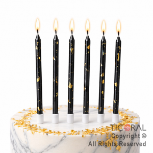 VELA FINA 12 CM DISE�O MARMOL NEGRO CON PORTAVELA x 6 UNIDADES
