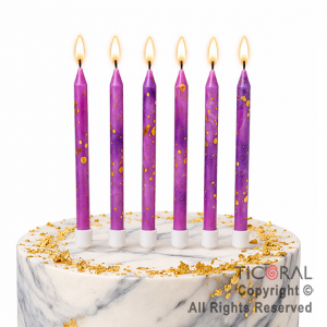 VELA FINA 12 CM DISE�O MARMOL VIOLETA CON PORTAVELA x 6 UNIDADES
