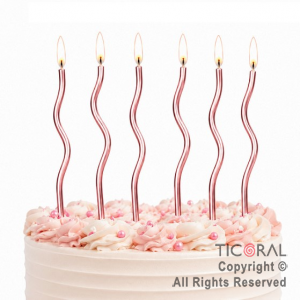 VELA METALIZADA 10 CM ONDULADA ROSA GOLD X 6 UNIDADES