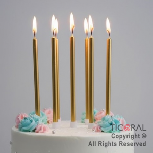 VELA 12 CM ORO METALIZADO CON PORTAVELA x 6 UNIDADES