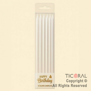 VELA 12 CM BLANCO PERLADO CON PORTAVELA x 12 UNIDADES