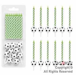 VELA FUTBOL VERDE Y BLANCO CON PORTAVELAS PELOTA HS7207-7 x 12 -N156