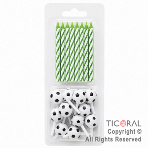 VELA FUTBOL VERDE Y BLANCO CON PORTAVELAS PELOTA HS7207-7 x 12 -N156