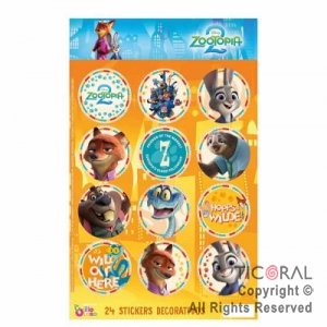 ZOOTOPIA STICKERS AUTOADHESIVOS X 24 UNIDADES