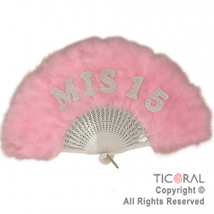 ABANICO MIS 15 AOS PLUMAS ROSA X 1