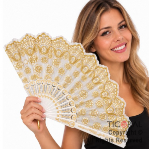ABANICO BLANCO CON DECO ORO (PACK X 12 UNIDADES)