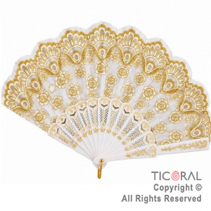 ABANICO BLANCO CON DECO ORO (PACK X 12 UNIDADES)