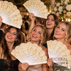 ABANICO BLANCO CON DECO ORO (PACK X 12 UNIDADES)