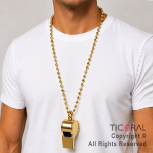 COLGANTE COLLAR DE CUENTAS CON SILBATO ORO x 12