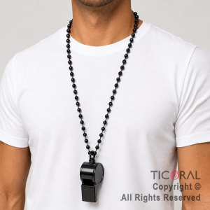 COLGANTE COLLAR DE CUENTAS CON SILBATO NEGRO x 12