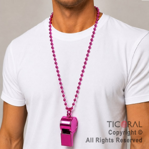 COLGANTE COLLAR DE CUENTAS CON SILBATO ROSA x 12