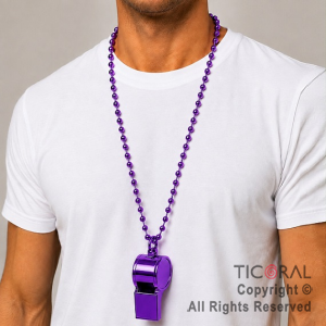 COLGANTE COLLAR DE CUENTAS CON SILBATO VIOLETA x 12