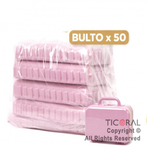 MINI VALIJITA PLASTICA ROSA PASTEL (14 X 4,5 X 10) ( BULTO X 50 UNIDADES)