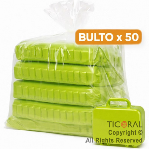 MINI VALIJITA PLASTICA VERDE MANZANA (14 X 4,5 X 10) ( BULTO X 50 UNIDADES)