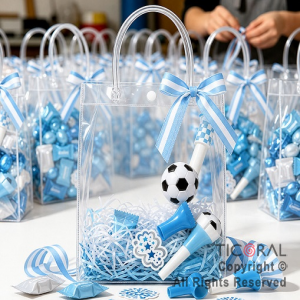 BOLSITAS PVC TRANSPARENTE CON MANIJAS Y BROCHE 15X13X7 CM (PACK X 10 UNIDADES)