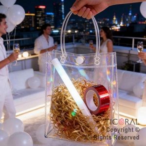 BOLSITAS PVC TRANSPARENTE CON MANIJAS Y BROCHE 15X13X7 CM (PACK X 10 UNIDADES)