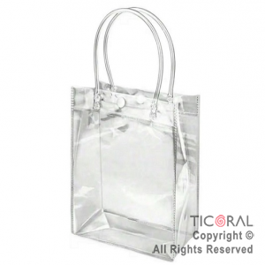 BOLSITAS PVC TRANSPARENTE CON MANIJAS Y BROCHE 15X13X7 CM (PACK X 10 UNIDADES)