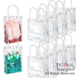 BOLSITAS PVC TRANSPARENTE CON MANIJAS Y BROCHE 15X15X8 CM (PACK X 12 UNIDADES)