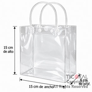 BOLSITAS PVC TRANSPARENTE CON MANIJAS Y BROCHE 15X15X8 CM (PACK X 12 UNIDADES)