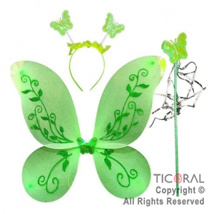 ALAS DE HADA CON VINCHA Y VARITA VERDE x 1