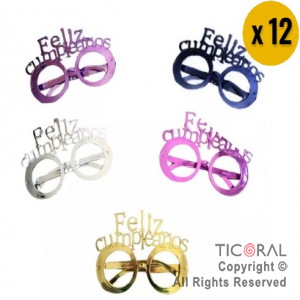 ANTEOJO FELIZ CUMPLEAOS METALIZADO SURTIDO  X 12