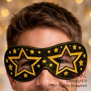 ANTIFAZ HOLOGRAFICO NEGRO Y ORO ESTRELLA CARTON x 12 UNIDADES