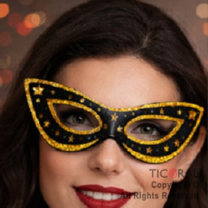 ANTIFAZ HOLOGRAFICO NEGRO Y ORO OJOS DE GATO CARTON X 12 UNIDADES