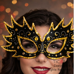 ANTIFAZ HOLOGRAFICO NEGRO Y ORO PICOS CARTON X 12 UNIDADES