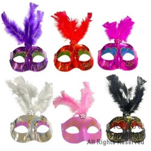 ANTIFAZ VENECIANO CON GIBRE Y PLUMAS COLORES SURTIDOS X 12