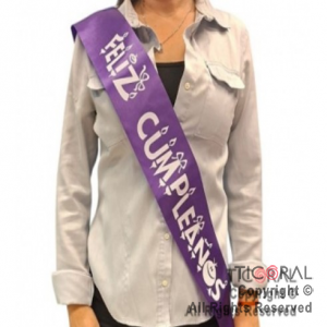 BANDA FELIZ CUMPLEAOS VIOLETA Y BLANCO x 12 UNIDADES