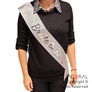 BANDA GLITTER BRIDE TO BE CURSIVA COLOR PLATA x 1 UNIDAD