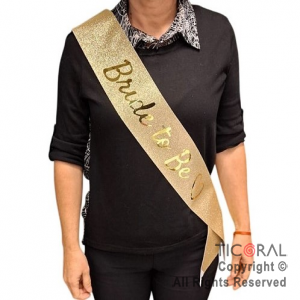 BANDA GLITTER BRIDE TO BE CURSIVA COLOR ORO x 1 UNIDAD