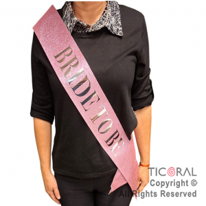 BANDA GLITTER BRIDE TO BE IMPRENTA COLOR ROSA x 1 UNIDAD