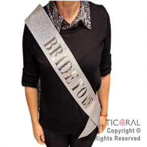 BANDA GLITTER BRIDE TO BE IMPRENTA COLOR PLATA x 1 UNIDAD