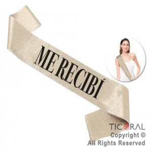 BANDA GLITTER ME RECIBI ORO Y NEGRO x 1 UNIDAD