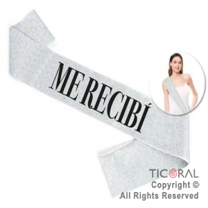 BANDA GLITTER ME RECIBI PLATA Y NEGRO x 1 UNIDAD