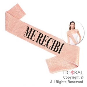 BANDA GLITTER ME RECIBI ROSA GOLD Y NEGRO x 1 UNIDAD