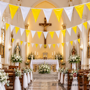 BANDERIN PLASTICO PAPAL COMUNION TRIANGULOS X 3.2 MTS