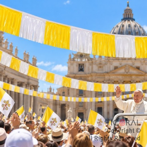 BANDERIN PLASTICO PAPAL COMUNION FLECOS X 2.14 MTS