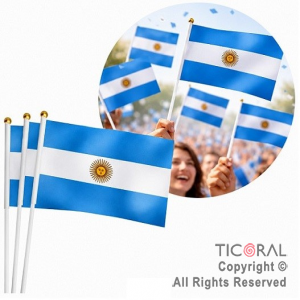 BANDERA TELA ARGENTINA 20 X 28 CM CON MASTIL (30111) (PACK X 12 UNIDADES)