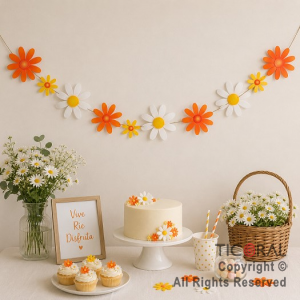 BANDERIN MARGARITAS COLOR BLANCO AMARILLO Y NARANJA