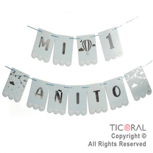 BANDERIN MI PRIMER A�ITO CELESTE CON STAMPING x 1