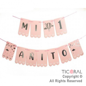 BANDERIN MI PRIMER A�ITO ROSA CON STAMPING x 1